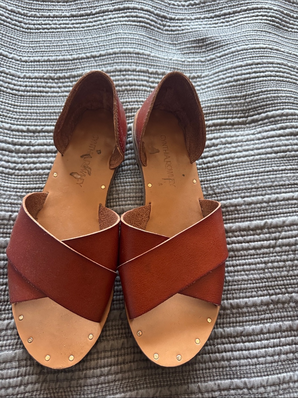 Cynthia Rowley Burnt Orange Leather Crisscross Slide Sandals